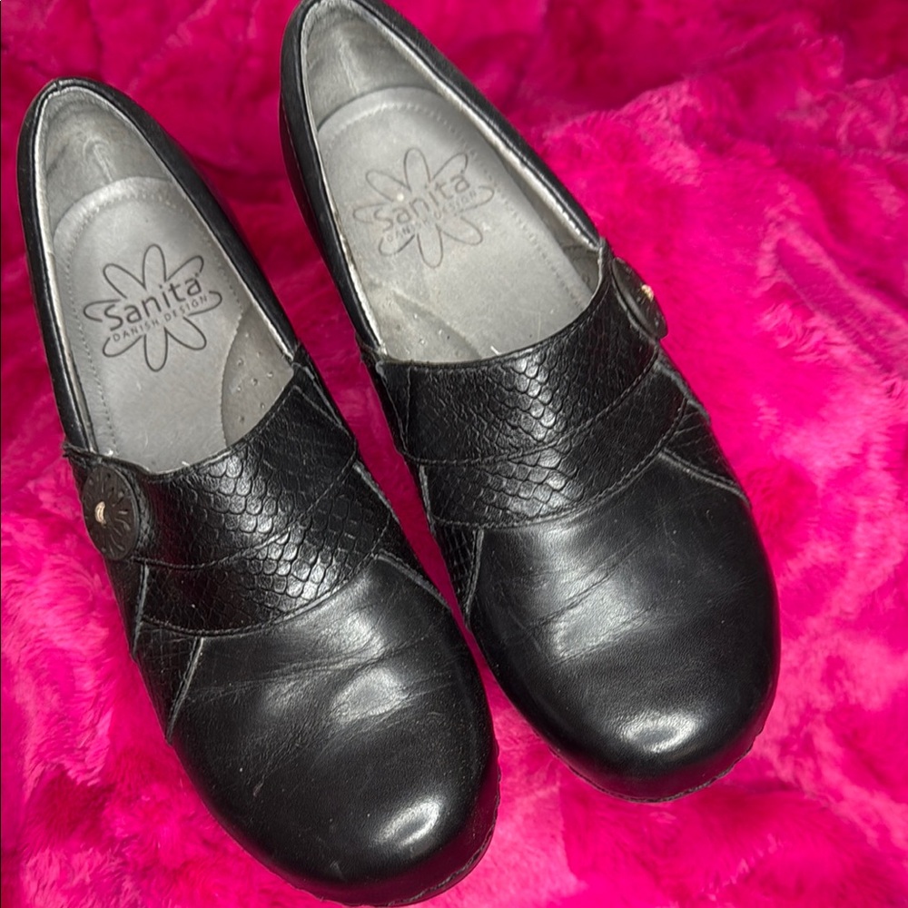 Sanita Black Textured Leather Mules